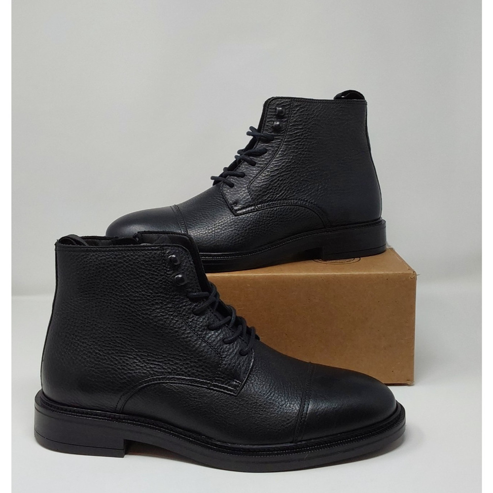 Aldo Black Leather Cap Toe Ankle Boots Mens Size 9 Lace Up Zip Portugal